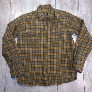 Prana Ansel Flannel Shirt Mens Size Small Yellow Olive Plaid Organic Cotton